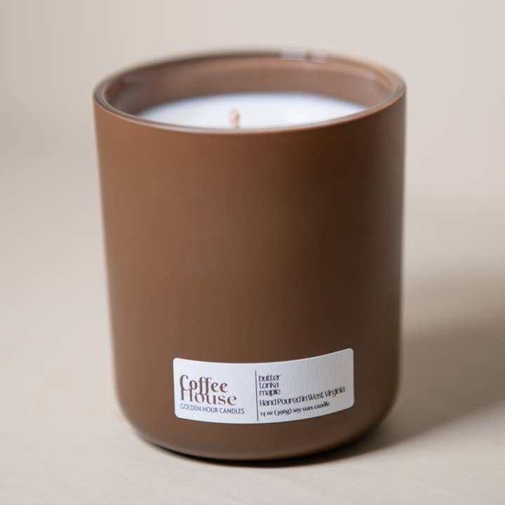 Coffee House 14 oz Soy Wax Candle - Brown Jar for wholesale by Woods & Spice