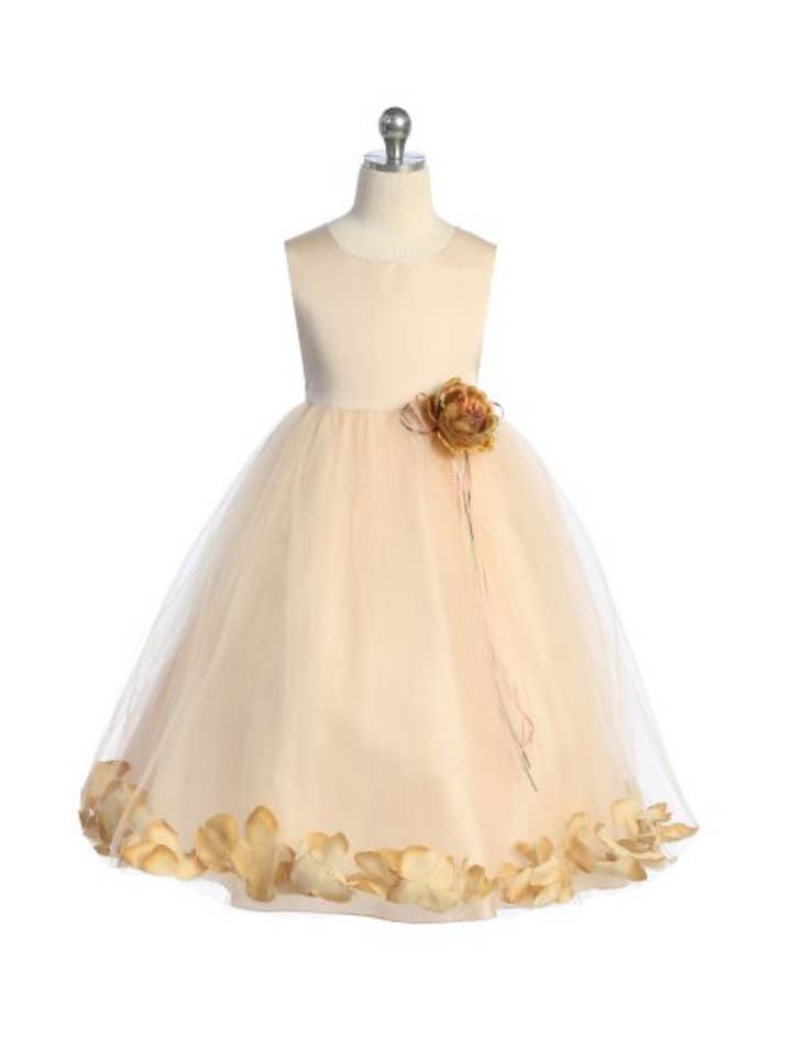 Kid's Dream - Wholesale Dress - Kids - Blush Satin Flower Petal Girls Dress with Plus Sizes