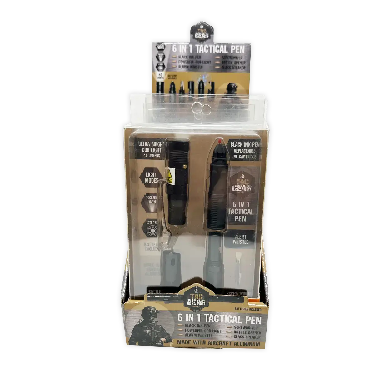 Novelty Brands - Wholesale Pen - Tac Gear 6-In-1 Tactical Multi-Tool LED Pen - 6/Display4