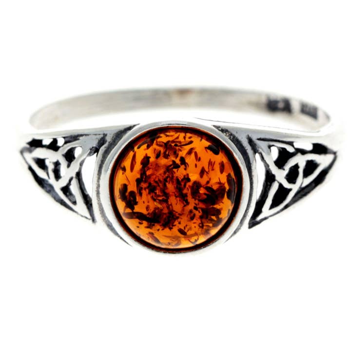 Anello celtico in argento Sterling 925 e vera ambra baltica — AR5 per la vendita all'ingrosso da parte di SilverAmber Jewellery