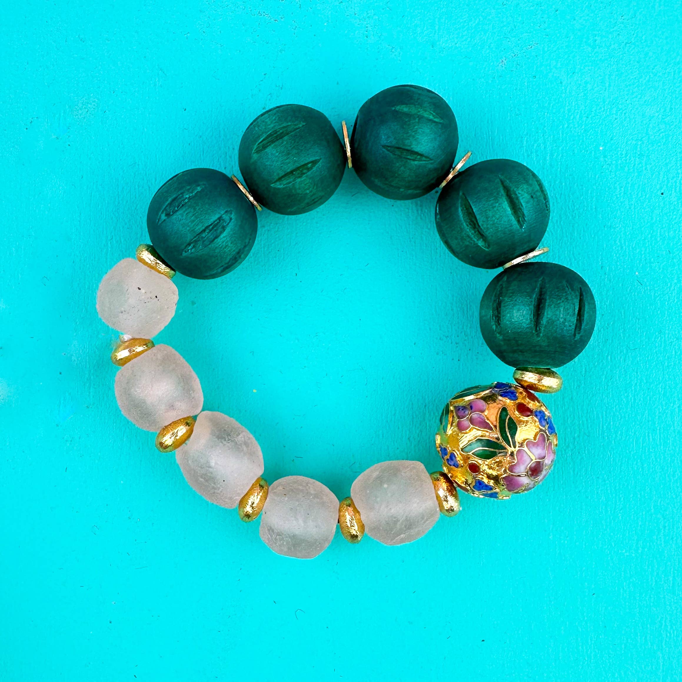 rosie + belle - Wholesale Beaded Bracelet - Pink and Green Cloisonné Bracelet