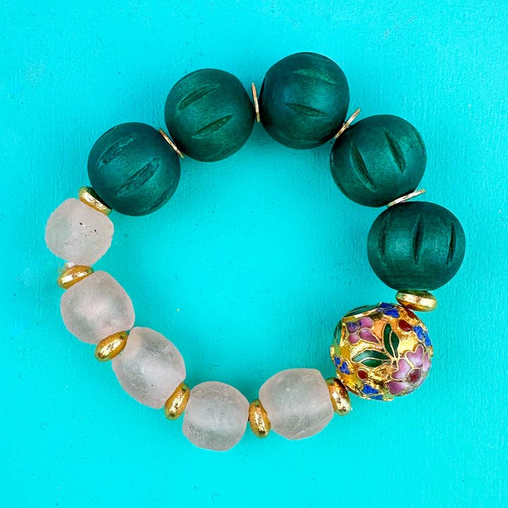 Bracelet en cloisonné rose et vert pour la vente par rosie + belle