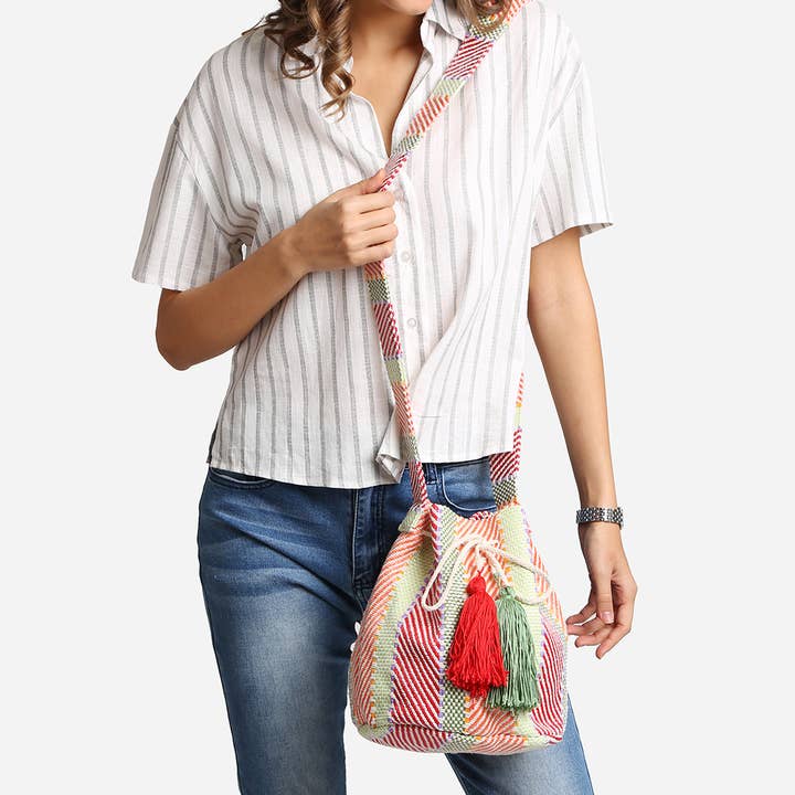 Fashion City – Engroshandel Crossbodytaske - Dame – Crossbody spandetaske med stribet mønster og kvaster13