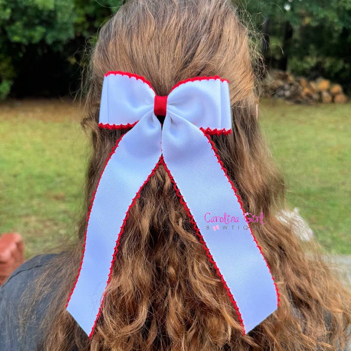 Carolina Girl Bowtique - Wholesale Hair Bow - Kids - *New Colors* White with Colored Edge Moonstitch 5 inch Bow3