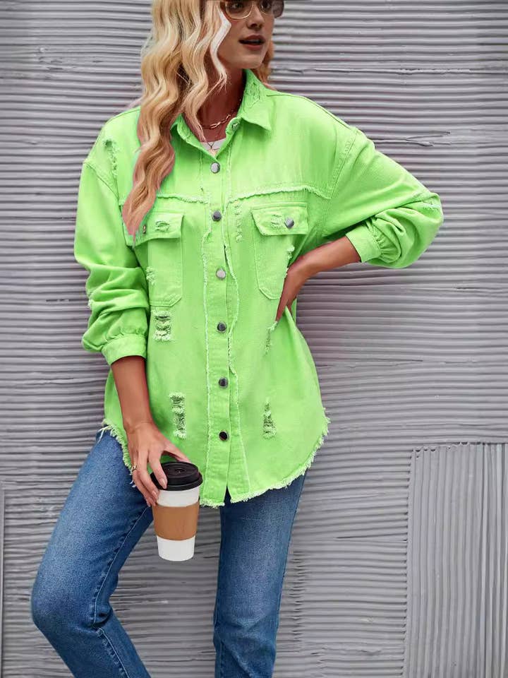 Masyal - Wholesale Denim Jacket - Women's - Women's Autumn Washed Ripped Denim Jacket Long Sleeve15