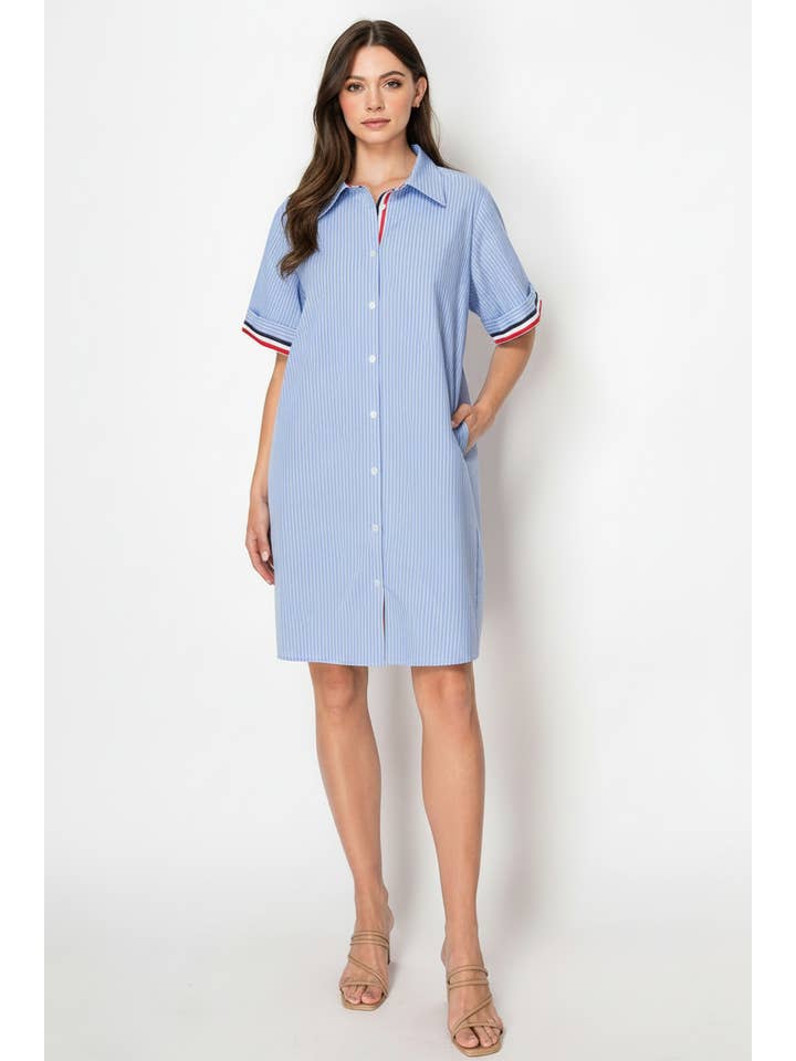 Blå Jordan vävd bomullsklänning med ränder för wholesale på Faire