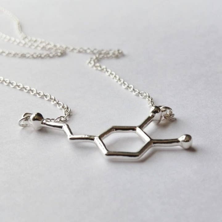 Piccadilly Pendants – wholesale Hänge-/berlockhalsband – Dopaminmolekyl halsband, silver eller guld, vetenskap smycken