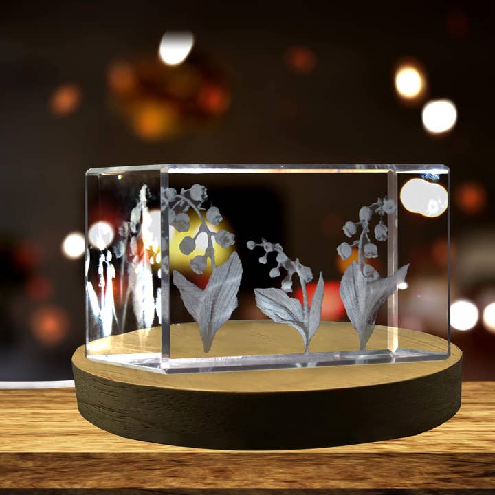 AB Crystal Collection - Wholesale Decorative Tabletop Object - Lily of the Valley Flower 3D Engraved Crystal 3D Engraved Crystal Keepsake/Gift/Decor/Collectible/Souvenir
