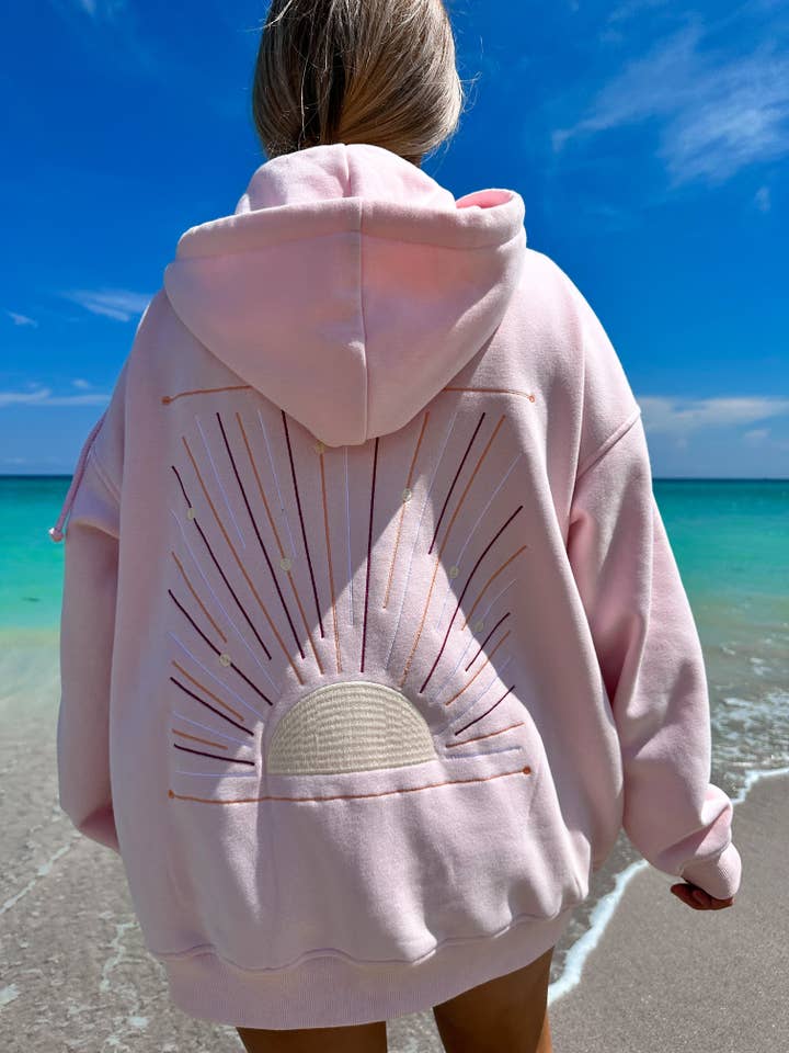 LIGHT PINK Sunset Rays Zip-Up Hoodie for wholesale on Faire