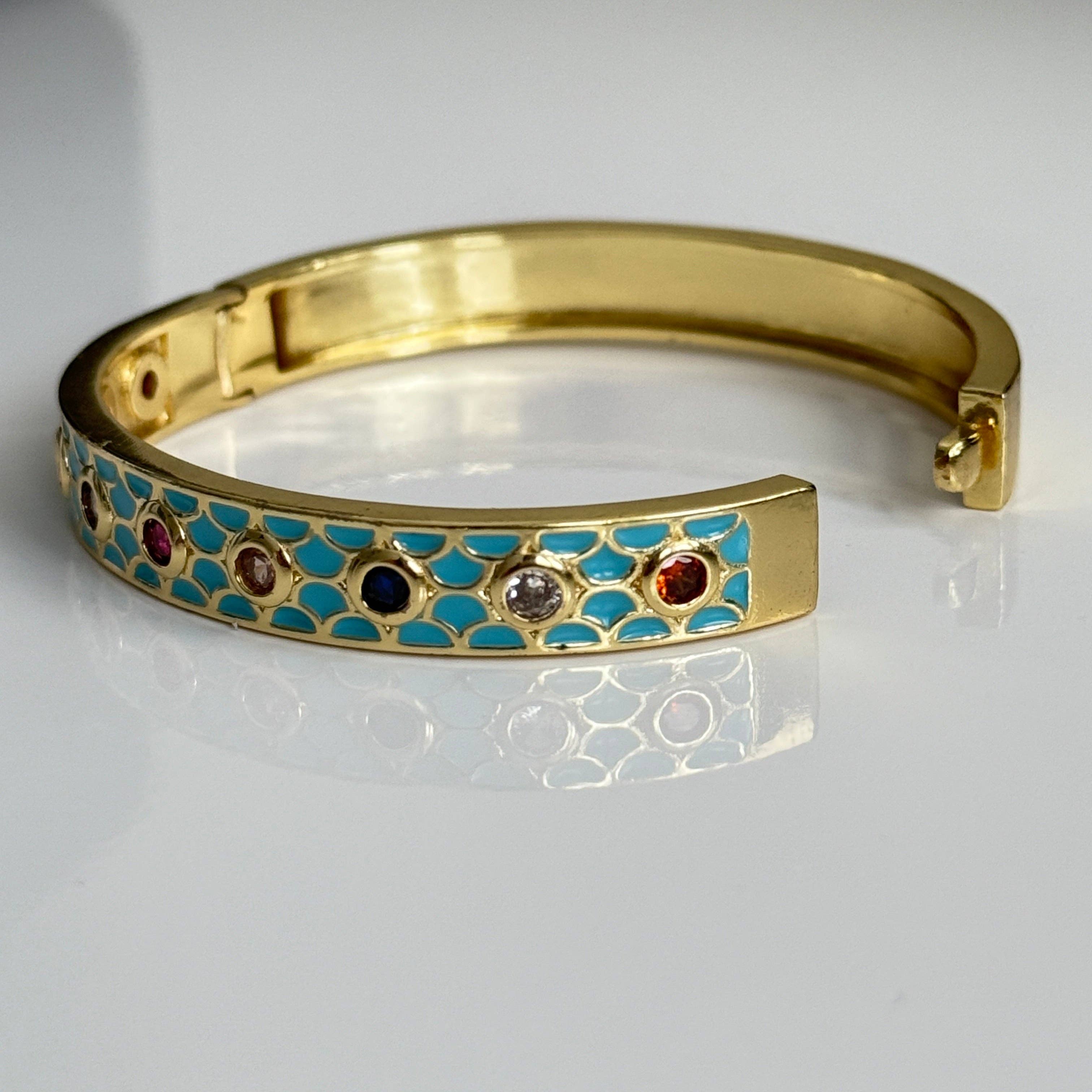 Vinnis Jewelry - Wholesale Bangle Bracelet - Gold Enamel Bangle with Multi-Stone Accents – Turquoise Meenakari Kada for Women2