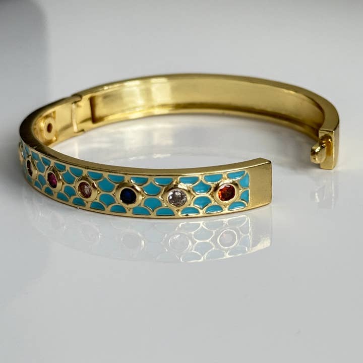 Vinnis Jewelry - Wholesale Bangle Bracelet - Gold Enamel Bangle with Multi-Stone Accents – Turquoise Meenakari Kada for Women2