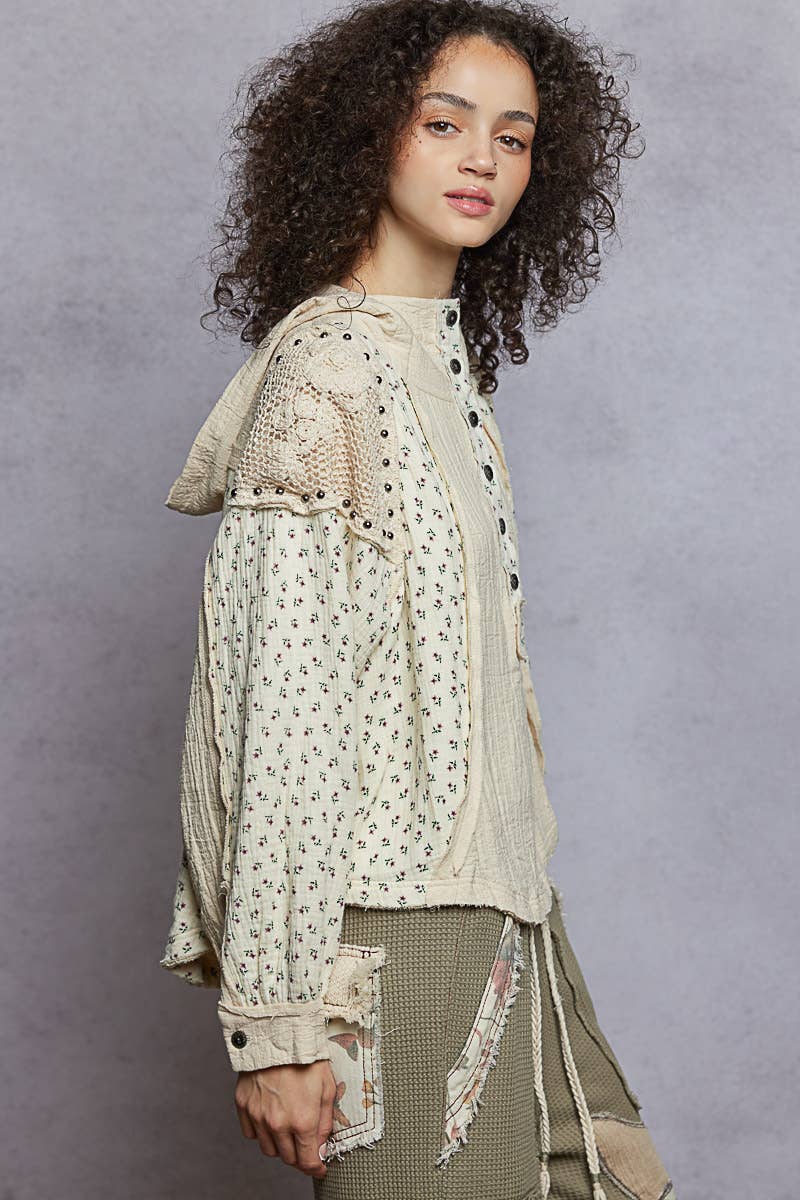 Pol Clothing - Vente Sweat à capuche – femme - Haut à capuche à manches longues avec col montant en double gaze et clous contrastants2