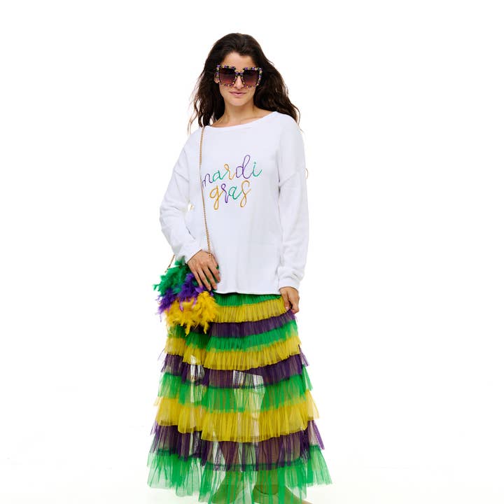 Long Mardi Gras ruffle skirt for wholesale by SongLily