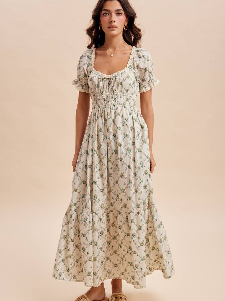 FLORAL SMOCKED MAXI DRESS for wholesale by In Loom