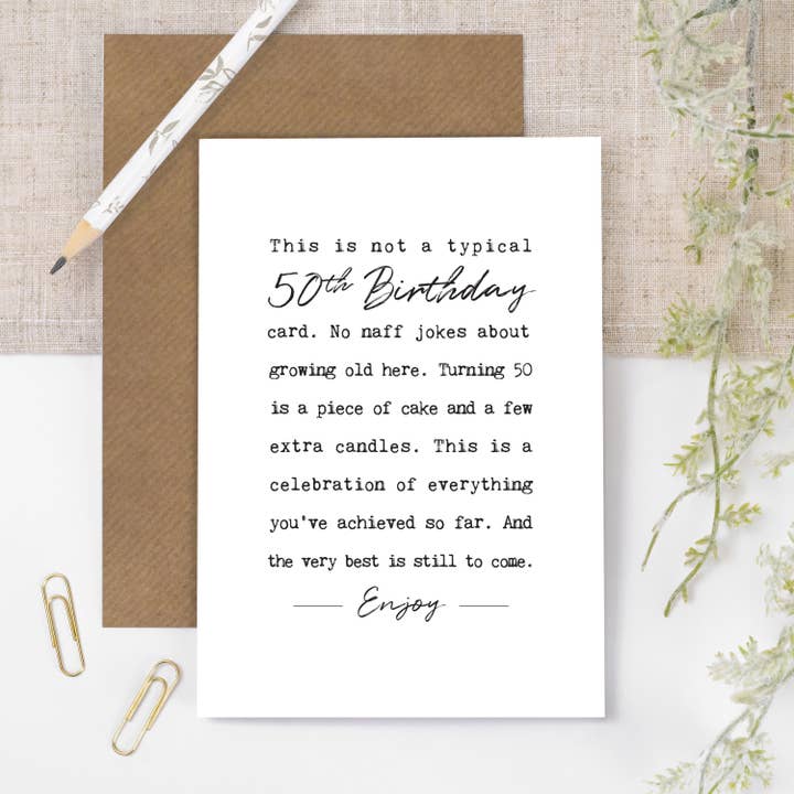 Uplifting 50th Birthday Card, Positive Life Quotes for wholesale by Coulson Macleod (U.S. Duties Paid)