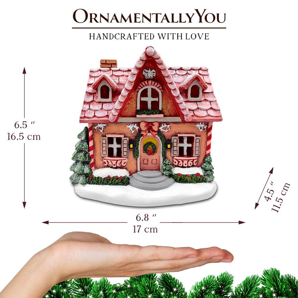 OrnamentallyYou – wholesale Decorative figurine – Sparkling Pink Winter Magic LED Gingerbread Home Figurine2