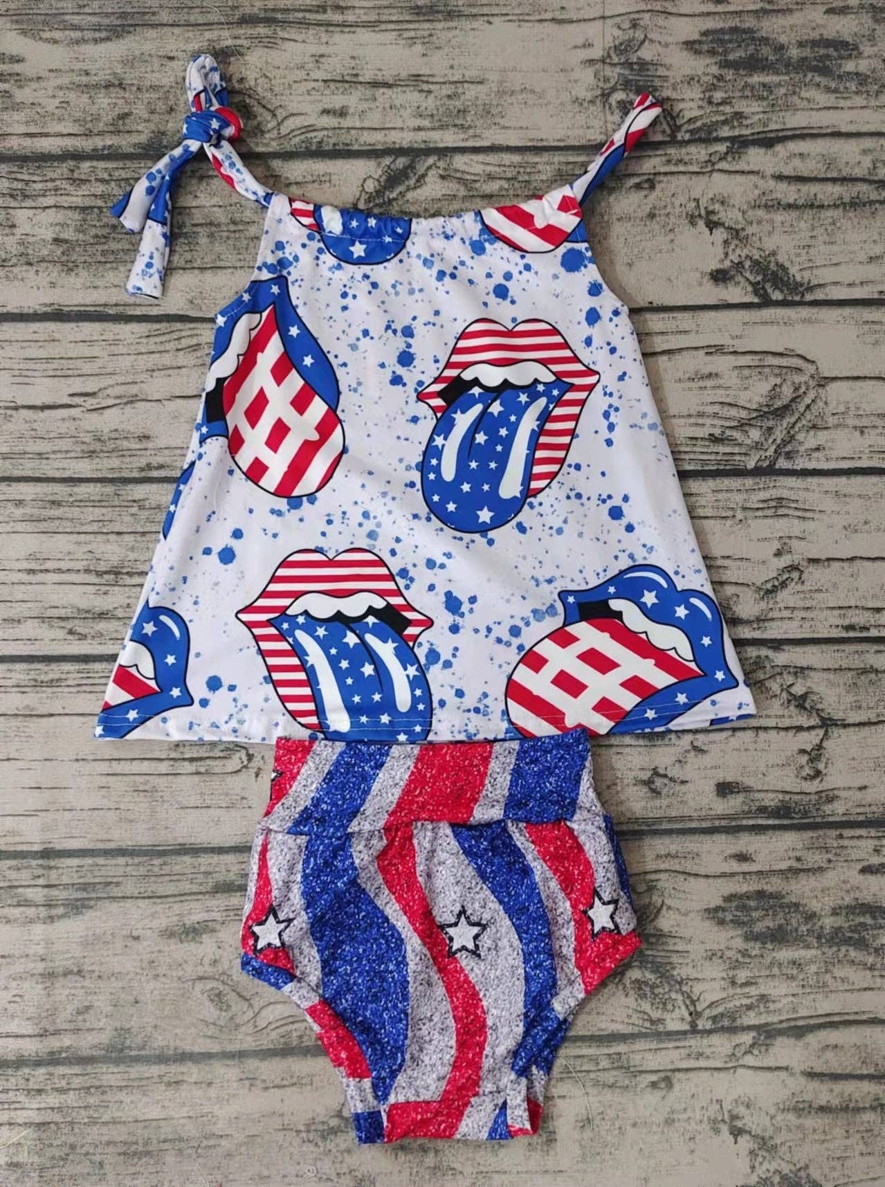 Aier Wholesale - Wholesale Clothing Set - Baby - Baby girls 4th of july bummie sets1