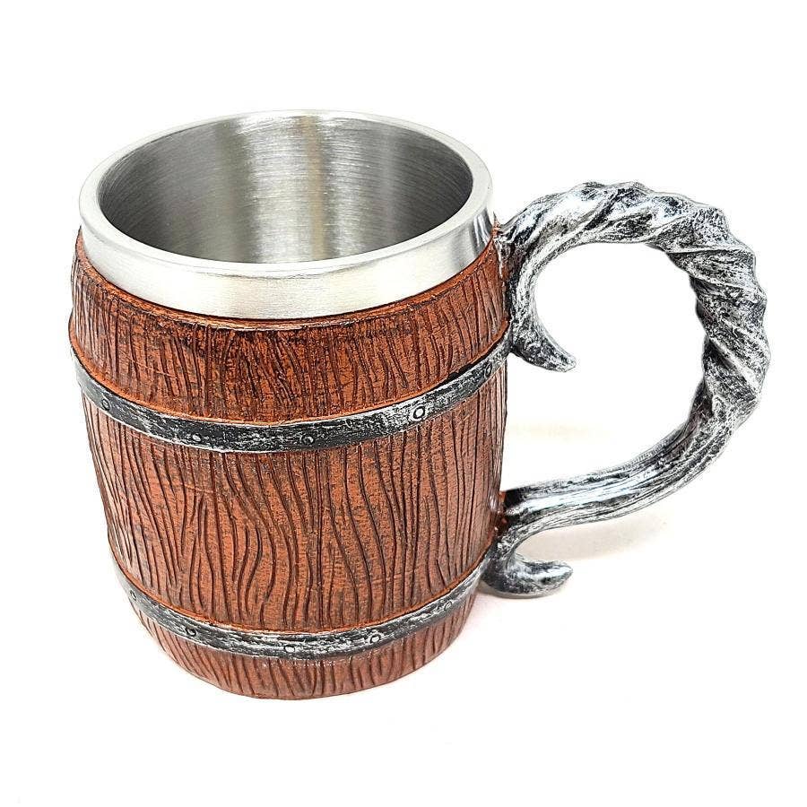 GREENROOTS USA LLC - Wholesale Coffee Mug - Wooden Barrel Design Mug 12 oz W/ Stainless Steel Cup - 3.501