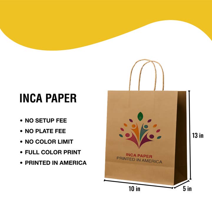 INCA PAPER - Wholesale Gift Bag - 10" x 5" x 13" Printed Kraft Paper Bags with Twisted Handles