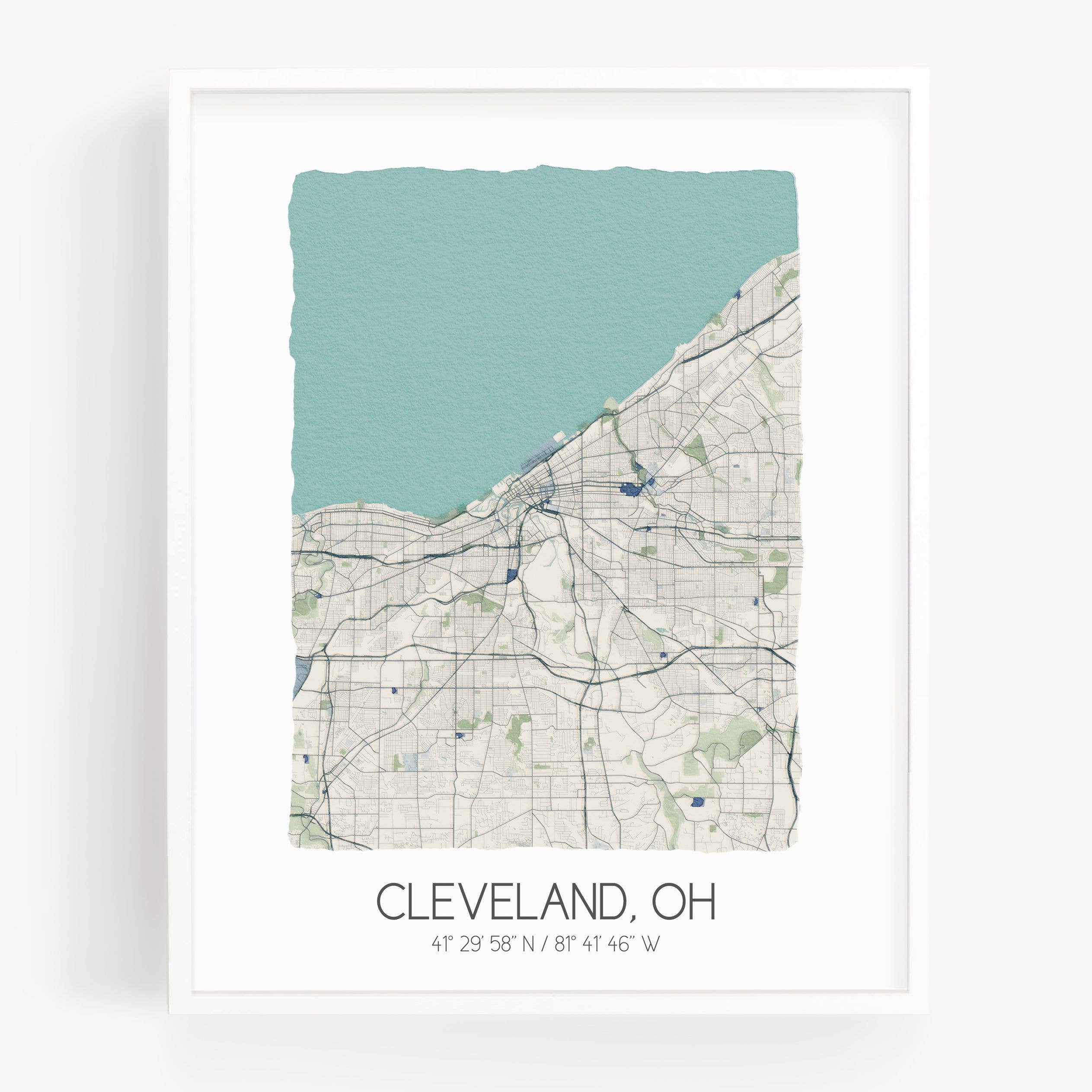 Sparks House Co. - Wholesale Art Print - Cleveland Ohio Map - Watercolor City Map Wall Art - Custom0