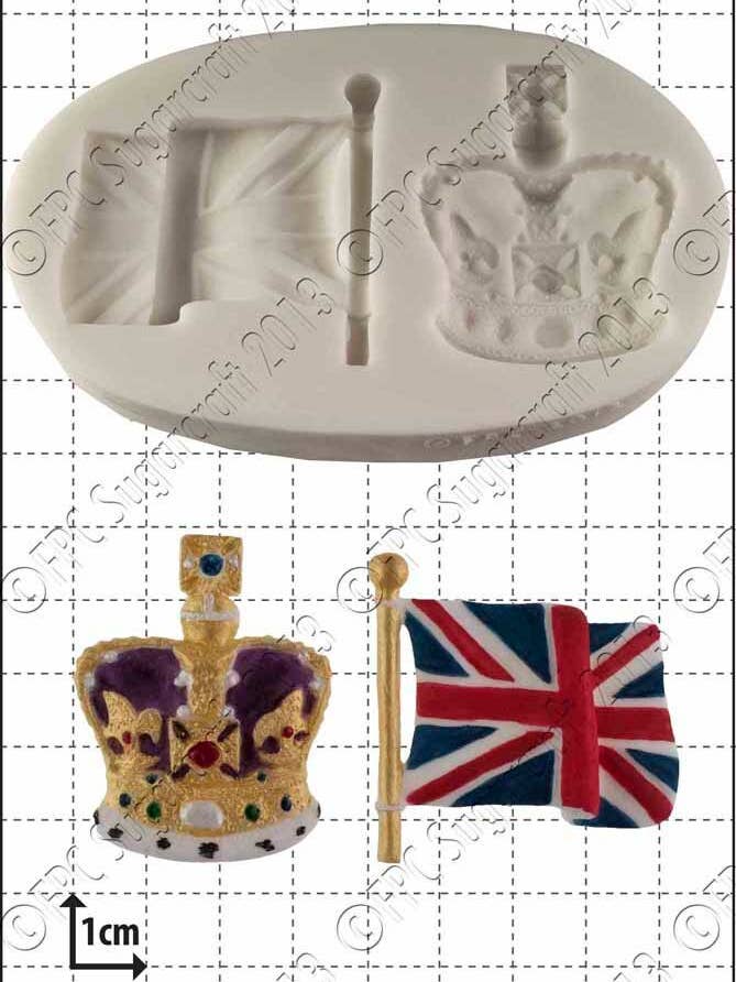 Royal Silicone Mould (Mold) - 'Crown & Flag' for wholesale by FPC Sugarcraft