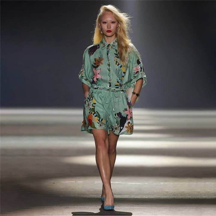 GREEN Relaxed Fit Printed Short Sleeve Shirt And Shorts Set for wholesale on Faire