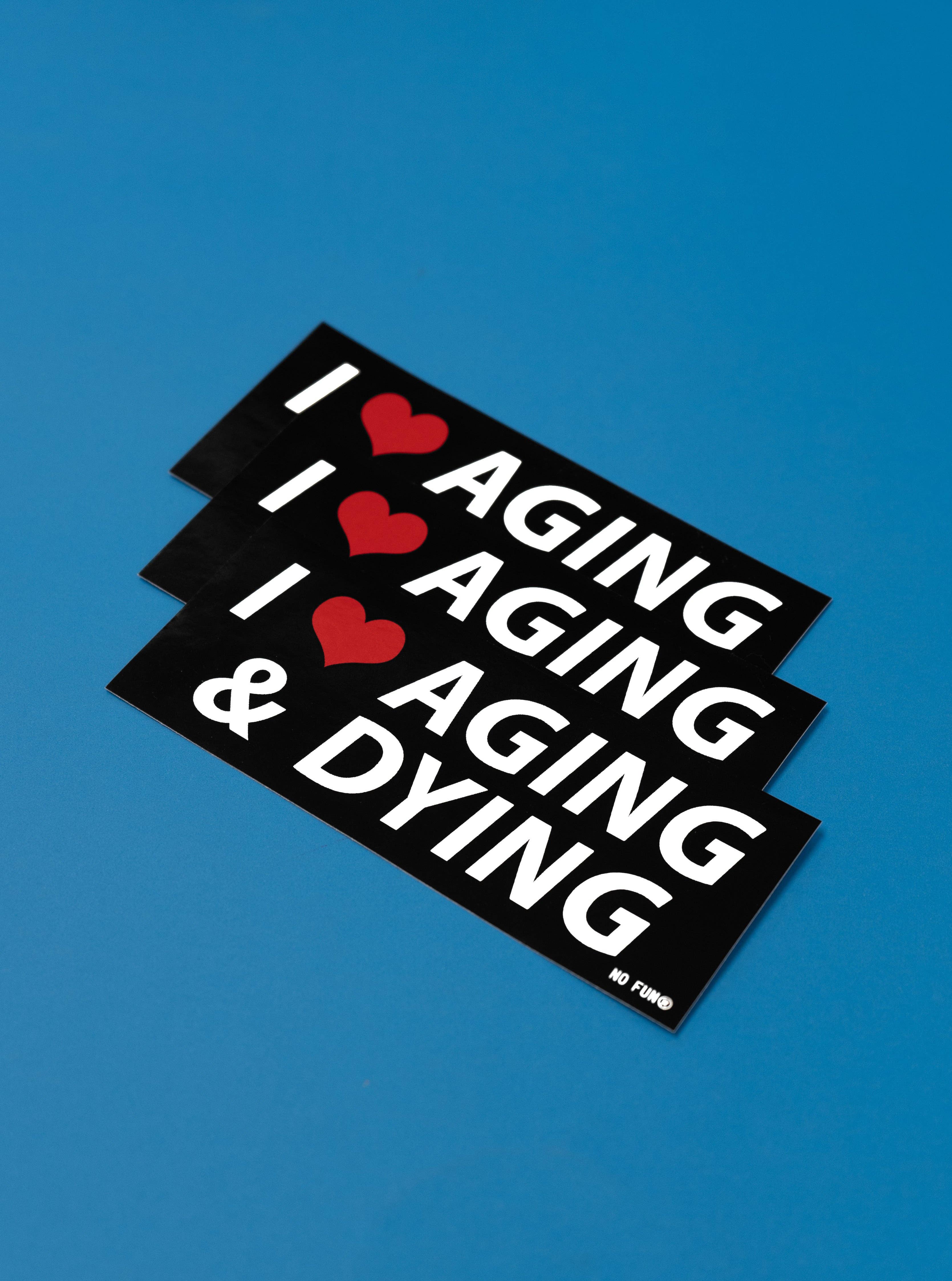 No Fun® - Wholesale Sticker - "I ❤️ Aging & Dying" Bumper Sticker3