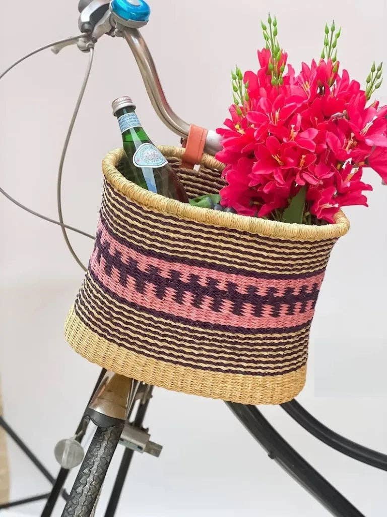 The African Home Goods - Wholesale Basket - Bike Bicycle Basket - Pink Stripes3