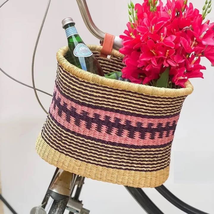 The African Home Goods - Wholesale Basket - Bike Bicycle Basket - Pink Stripes3