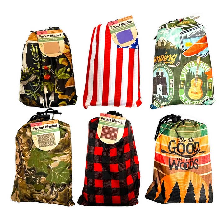 Outdoor Adventures Pocket Blanket Assortment - 8/Pack for wholesale by Novelty Closeout