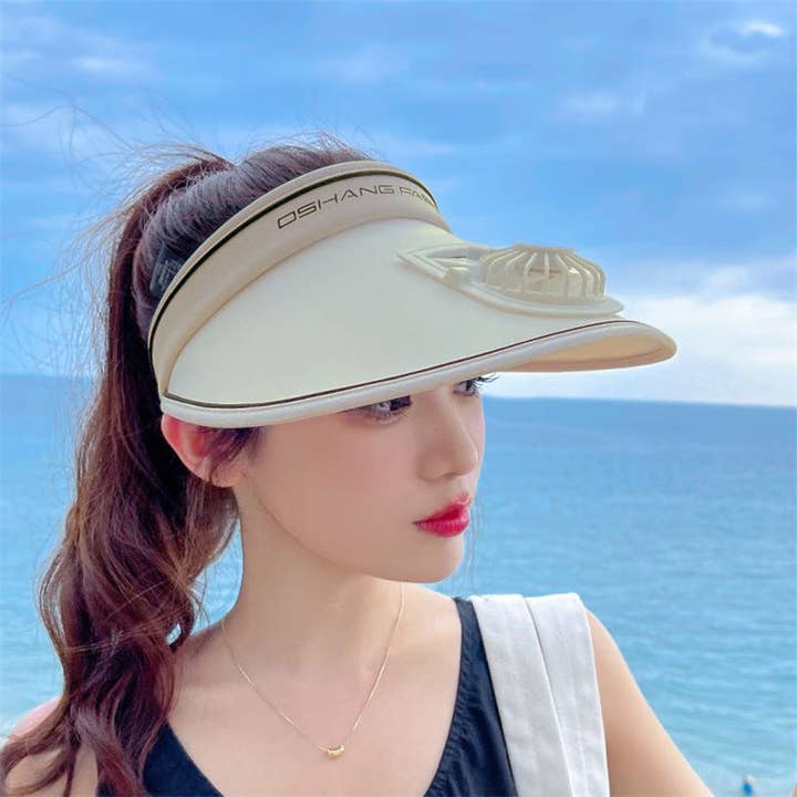 Mix & Match farver Solbeskyttelseshatte med ventilator, 3-temp-indstillinger og justerbart spænde for engroshandel på Faire17