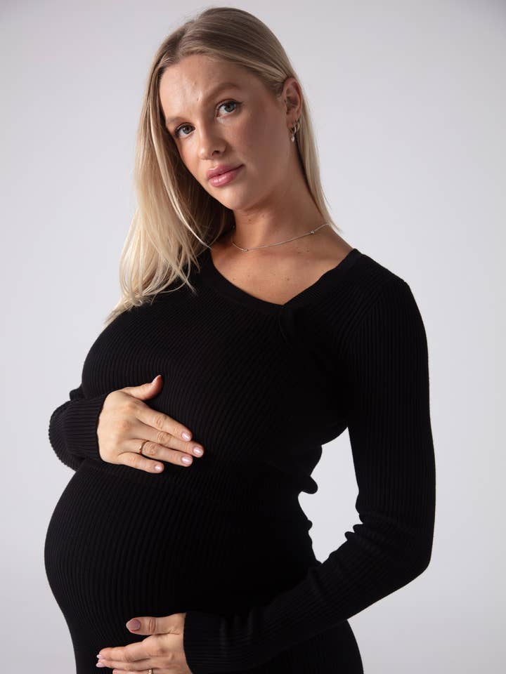 THE MATERNITY CUT OUT LUXE KNIT TOP / ONYX for wholesale by LO+JAYNE