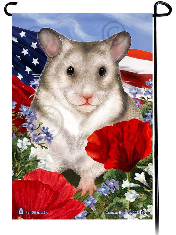 Hamster Silver - Patriotic Flowers Garden Flag for wholesale by Pet Gifts USA, LLC