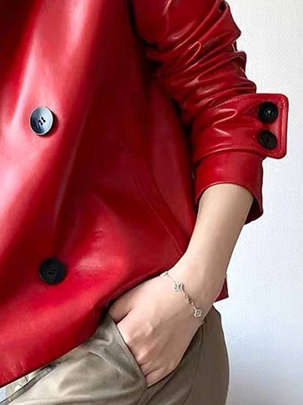 Sheer Trend - Wholesale Leather Jacket - Women's - Long Sleeve Solid Color Notched Collar Jacket2