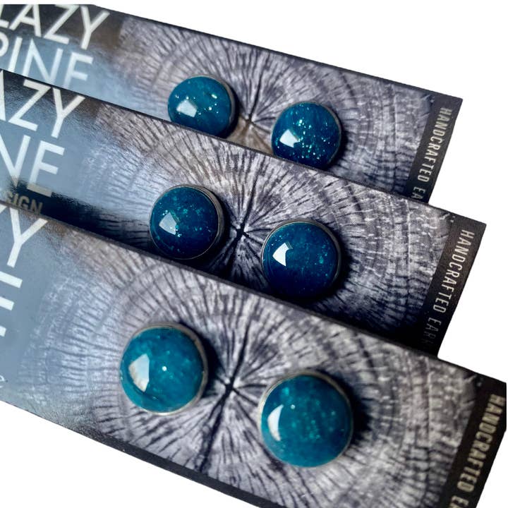Lazy Pine Clay Design - Wholesale Stud/Post Earrings - Okanogan Blue Framed Stud Sets5
