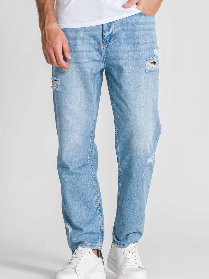 Jeans azules claros con pierna globo y rotos para venta al por mayor de Gianni Kavanagh