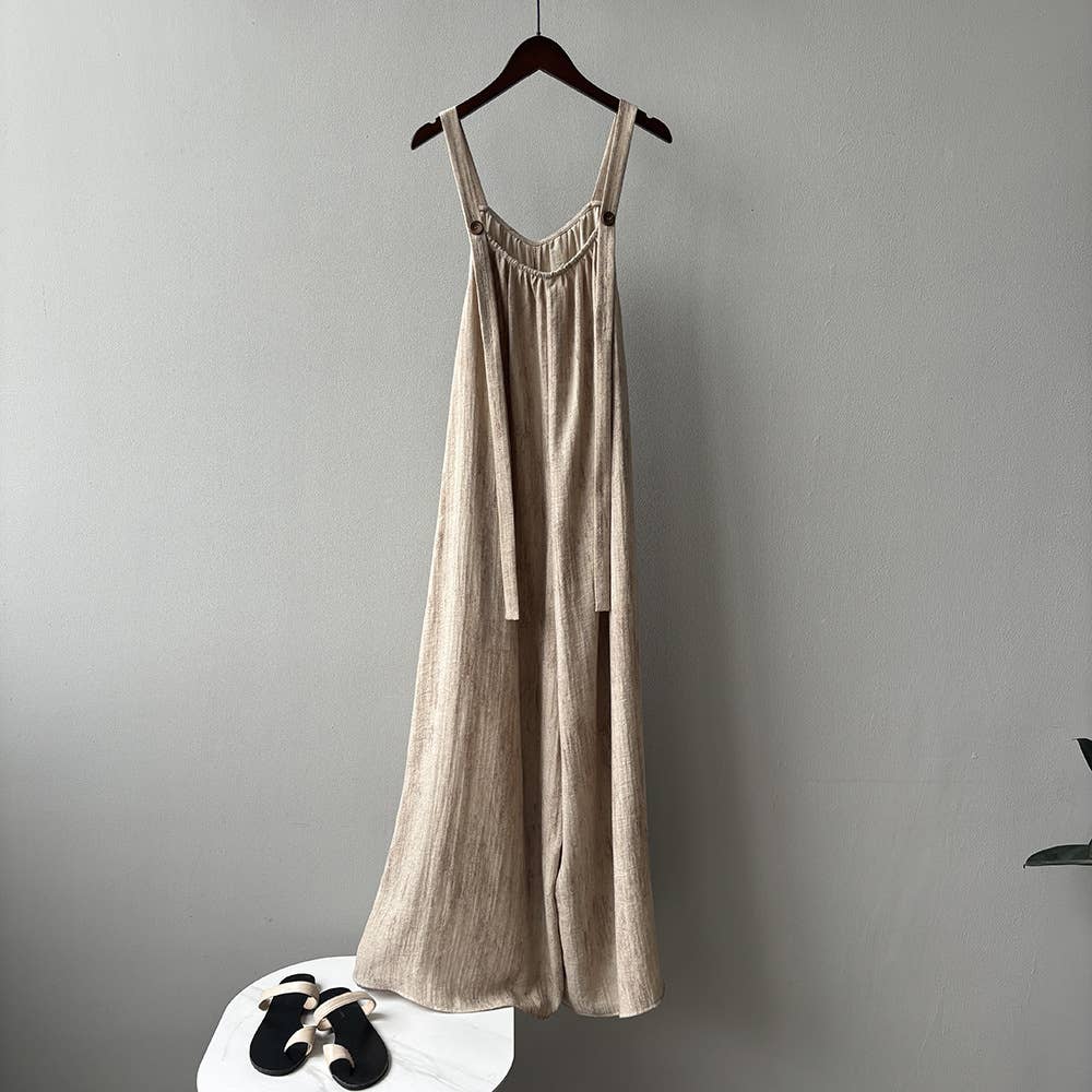 beige Slouchy overalls with 4% linen blend for wholesale on Faire0