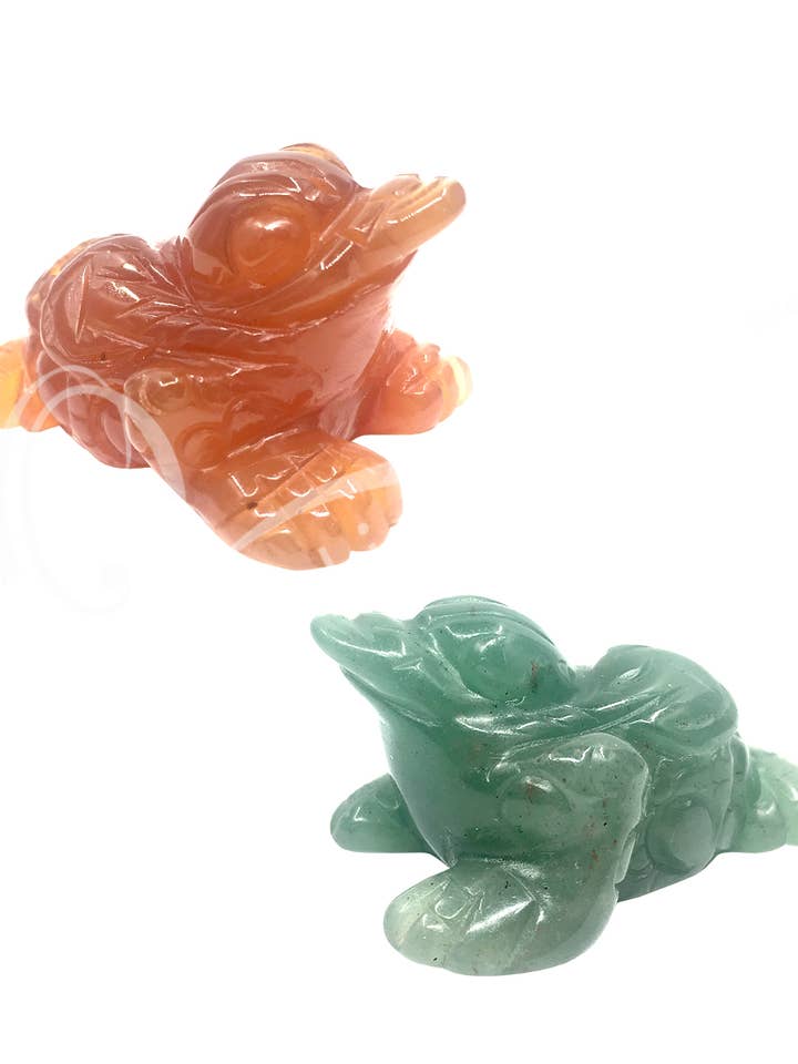 (PK 2)CARVING - FROG PROSPERITY GREEN AVENTURINE & RED A for wholesale by Oceanic Linkways Inc