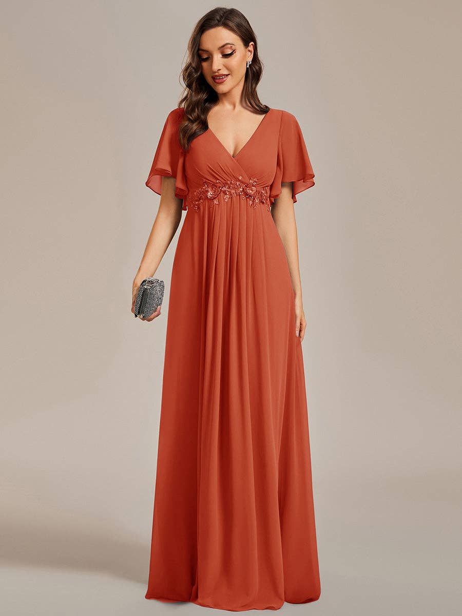 Ever-Pretty - Vente Robe de soirée – femme - Robe de demoiselle d'honneur plissée avec appliques et col en V46