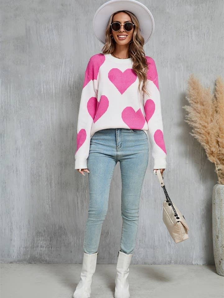NINEXIS - Wholesale Knit Sweater - Women's - CWOSWL5758_VALENTINE'S DAY ROUND NECK HEART KNITTED SWEATER4