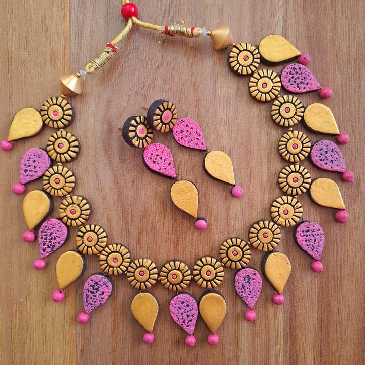 House of Kraft - Wholesale Jewelry Set - Water Droplet Jewelry Set | Clay Jewelry | Purple Jewelry24