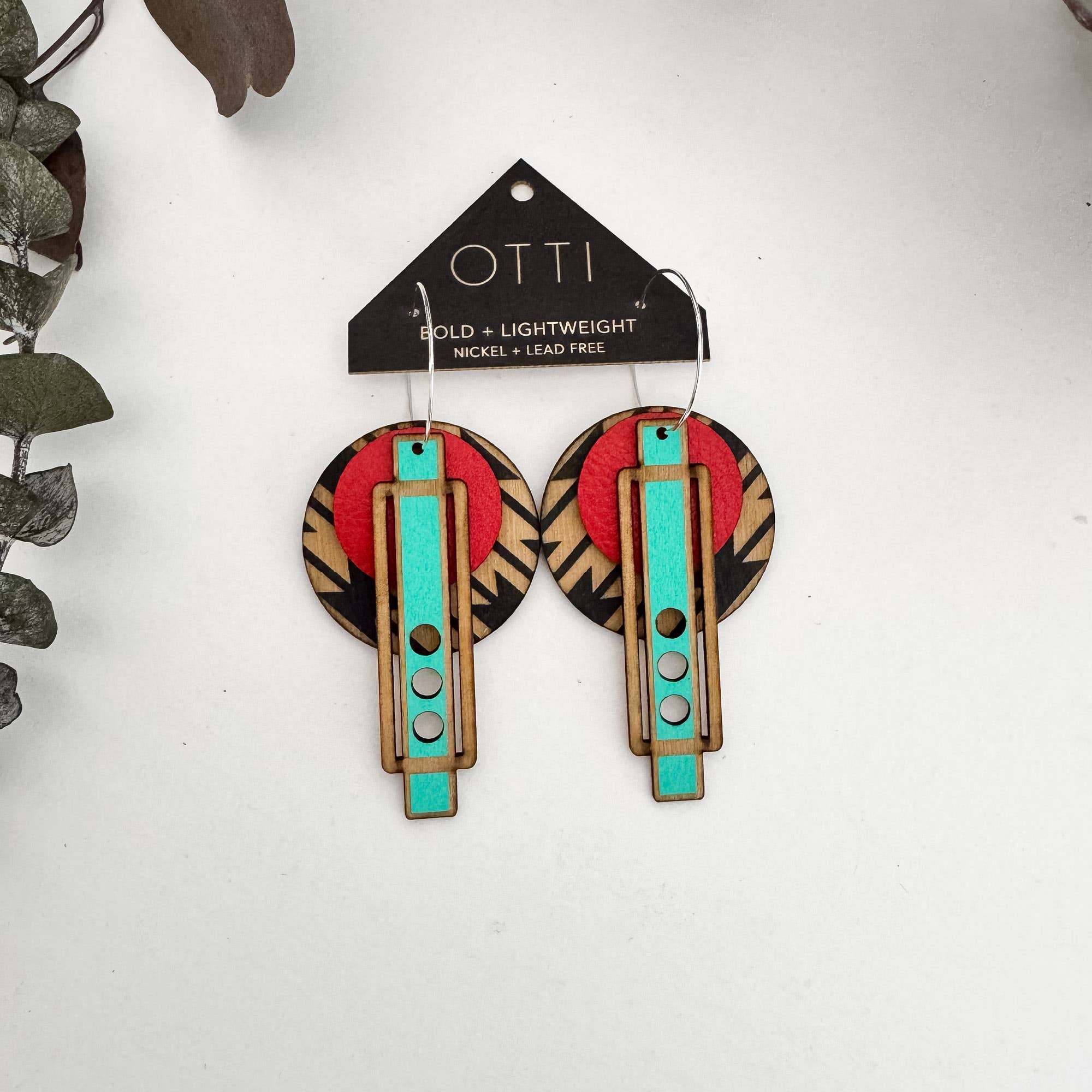 OTTI - Wholesale Dangle Earrings - Architectural Lightweight Leather+Birch earring: Wright SW1