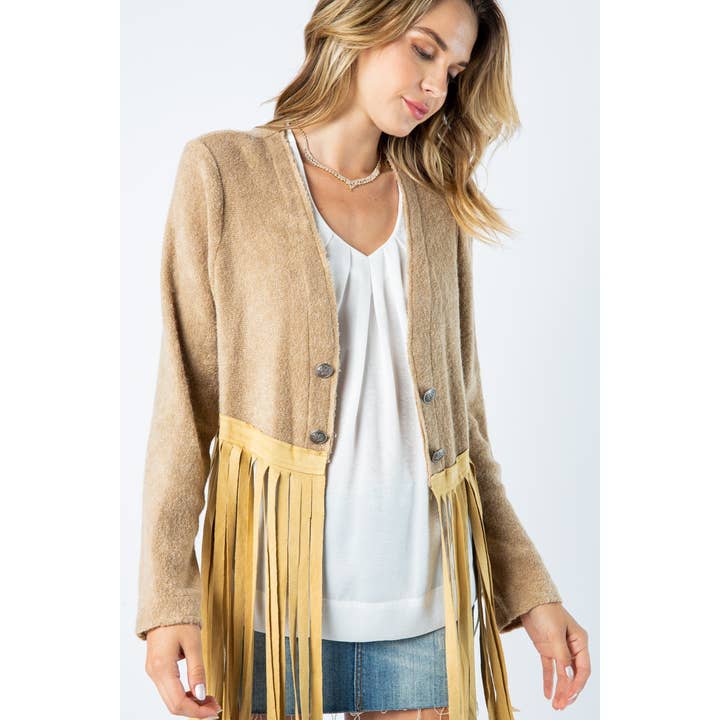 VESTE À FRANGES EN DAIM ET LACETS DANS LE DOS pour la vente par VOCAL