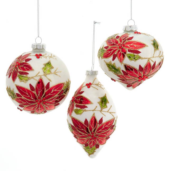 Kurt S. Adler, Inc. - Wholesale Ornament - 4"GLS POINSETTIA BALL/DROP/ONION 3A