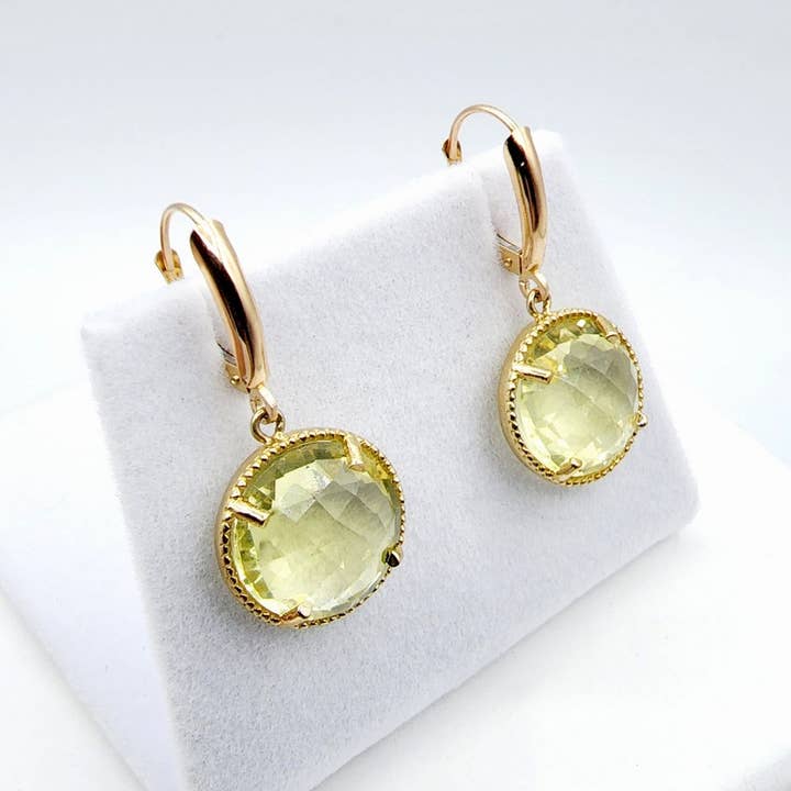 10K Yellow Gold Green Amethyst 12ct Earrings for wholesale by Best Jewelry Set