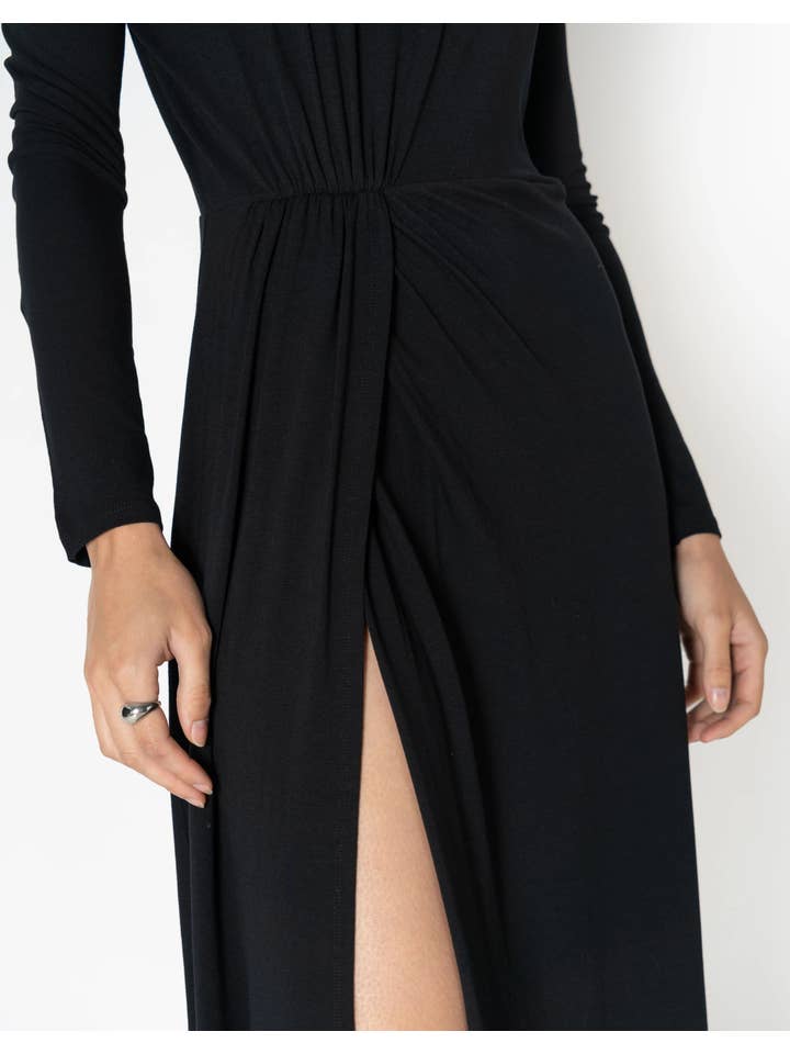Black Side Slit Draped Dress for wholesale on Faire1