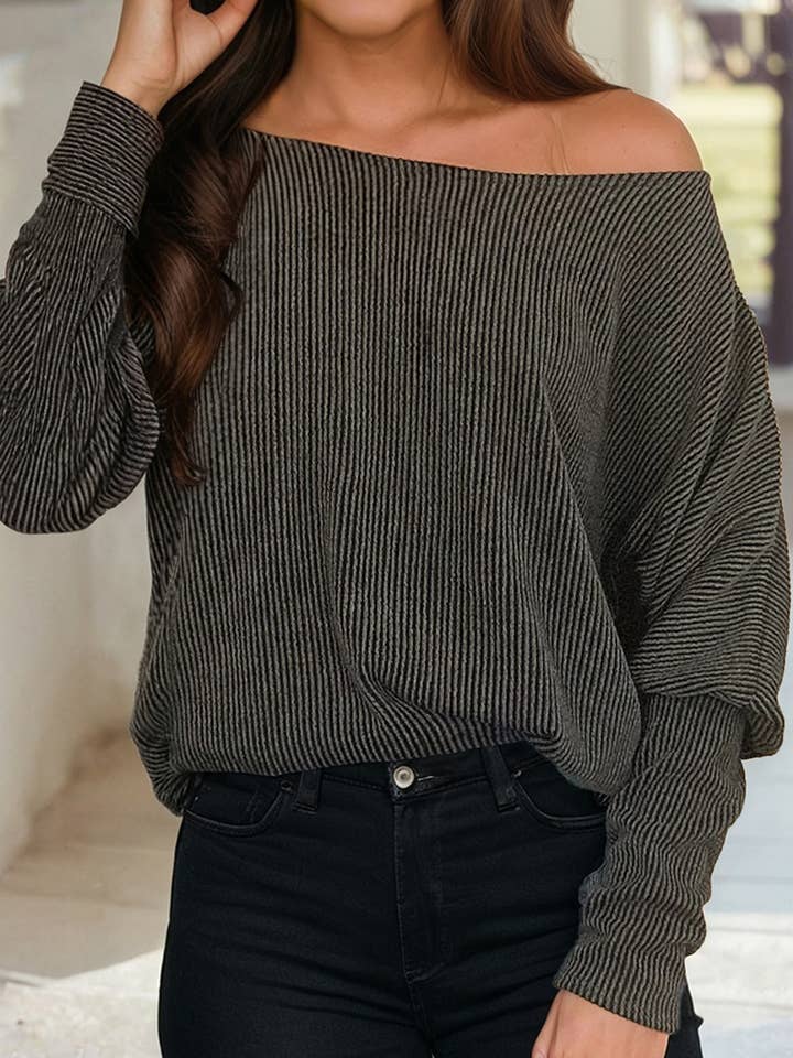 Solid Twisted Ribbed Dolman Long Sleeve Top for wholesale by 1 the Woman