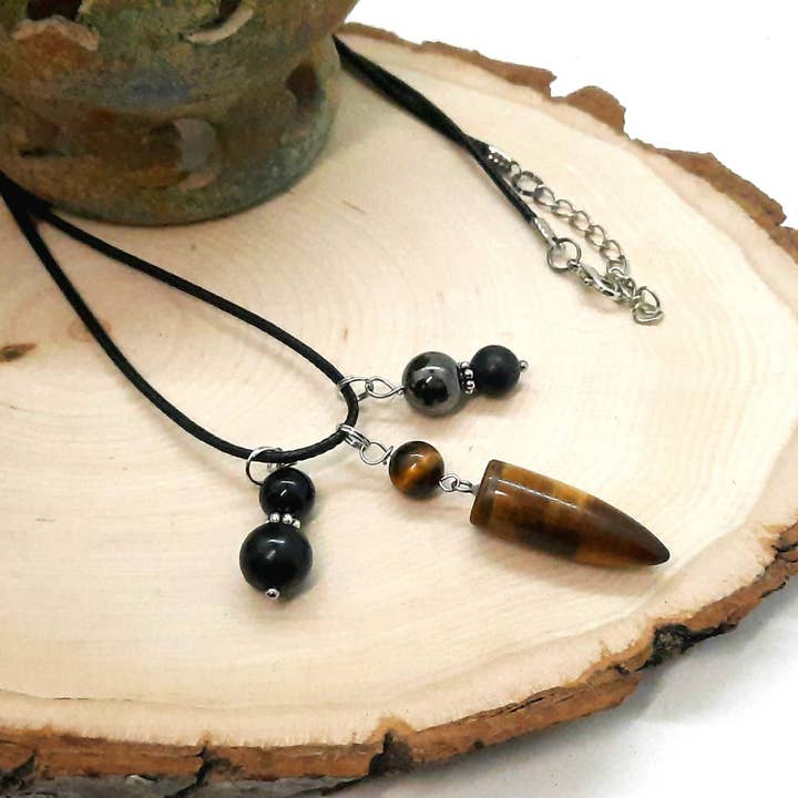 Secret Synergy Stones - Vendita all'ingrosso Collana con ciondolo/pendaglio - Collana con Pendente a Proiettile per Protezione Empatica EMF 5G Protezione Energia Guaritrice: Shungite Ematite Tormalina Nera3
