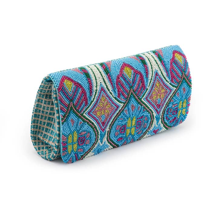 Shastra Home - Wholesale Clutch Bag - Women's - Pratap Clutch Hand Beaded Blue Geometric Design 2