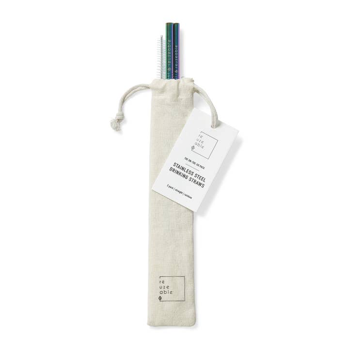 On The Go Stainless Steel Straw Set - Rainbow for wholesale by Reuzeable